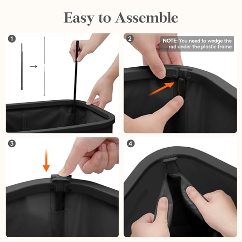 Lifewit Slim Laundry Basket with Lid, Narrow Large Laundry Hamper with Plastic Handles and Removable Bag, Tall Foldable Dirty Clothes Hampers for Laundry Room, Bedroom, Bathroom, Dorm, 65L Black - color: Black, size: 65L