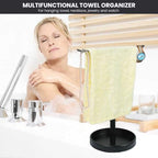 T-Shape Bath Hand Towel Holder Stand, Free Standing Hand Towel Rack with Storage Tray, for Bathroom Kitchen Countertop, Matte Black - color: Black-1p（with Tray）