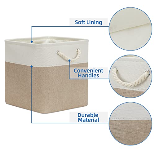 Temary 4 Pack Cube Storage Bins Cloth Baskets for Shelf, Fabric Storage Cubes 12 x 12 Baskets Gift Empty Basket with Handles, Basket for Storage (White&Khaki) - color: white&khaki, size: 12"L x 12"W x 12"H