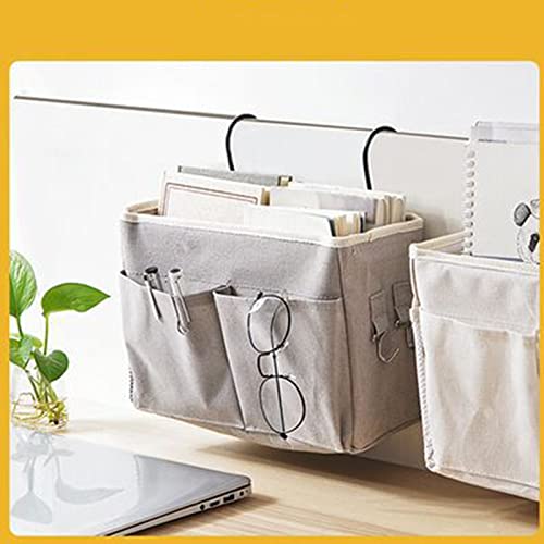 flexman Nightstand Hanging Bag, Hook Design Bedside Storage Pocket Organizer Basket with Metal Bracket and Wear Resistant Fabric for Kitchen Wardrobe Doors, Hanging Rods(Gray) - color: Gray