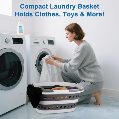 35L Laundry Basket Collapsible, Large Plastic Laundry Baskets with Wheels, Space Saving Pop-up Laundry Hampers for Clothes Storage Organizer Folding Plastic Bin for Household RV Room Organization - size: 35L