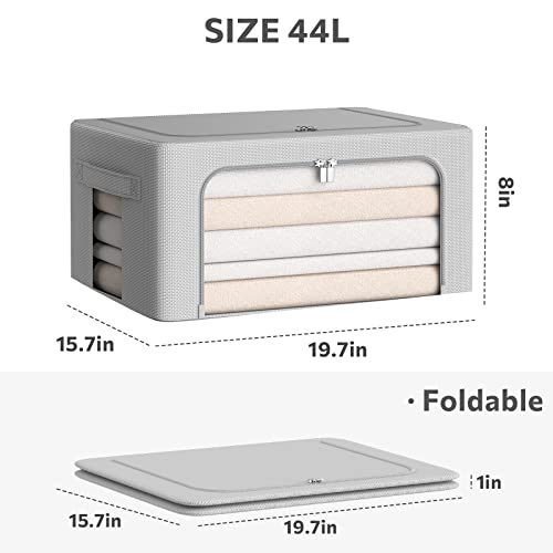 CYhom 3Pack Frame Storage Box - Clothes Storage Bin Bags Oxford Fabric Foldable Stackable Container Organizer Set with Clear Window & Carry Handles (Grey, Medium-44L) - color: Grey, size: Medium-44L