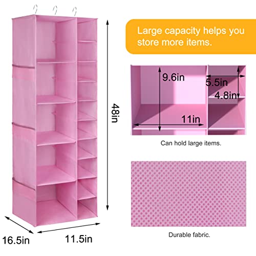 Libeder Shoe Organizer for Closet, 15 Shelf Hanging Closet Storage Shelves - 10 Shoe Rack Organizer and 5 Compartment for Clothes with 6 Side Mesh Pockets for Scarves Socks,Gloves Pink - color: Pink