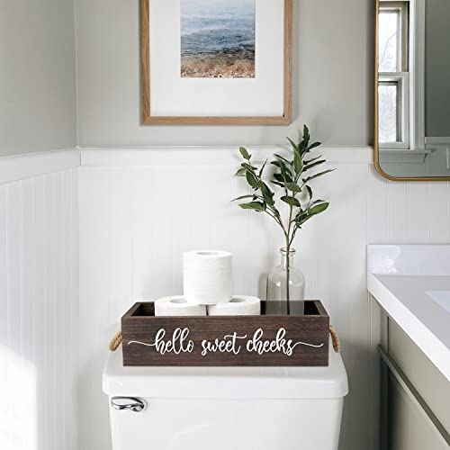 PZJIEAN 2 Sides Brown Funny Sayings Toilet Paper Bathroom Decor Box with Handle, Farmhouse Bathroom Decor Box for Toilet Paper - color: Brown