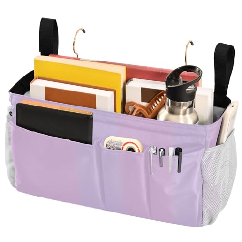 YETTASBIN Purple Bedside Caddy Hanging Storage Organizer Bag with 2 Straps & Hooks for Bunk Beds, College Dorm, Hospital Bed - Holder for Books, Phone, Magazine, Glasses, Keys