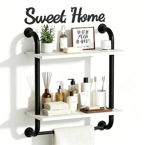 Tinpin Bathroom Shelves Wall Mounted, Rustic Farmhouse Pipe Shelves 2-Tier, Floating Shelf Wall Decor for Bathroom, Kitchen, Bedroom, Living Room Thanksgiving Day 17.3in White - color: White, size: 2 tier