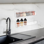 Acrylic Spice Rack Wall Mount-12 Inch, Clear Spice Shelf Storage Holder, 4 Pack Hanging Seasoning Rack Organizer for Cabinet Door, Cupboard or Wall Kitchen (Adhesive or Screw) - size: 12"- 4 Pack