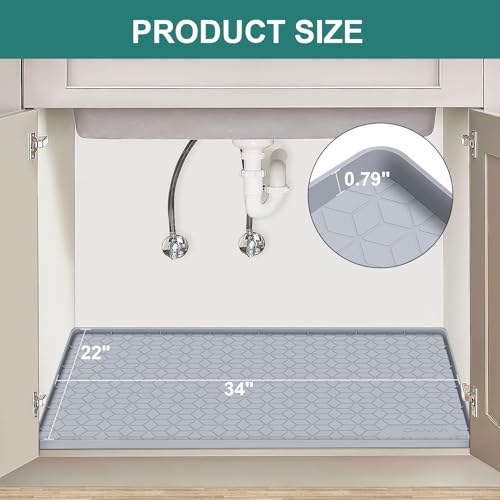 Under Sink Mat, 34" x 22" Waterproof Silicone Under Sink Tray for Kitchen & Laundry Cabinets, Kitchen Cabinet Shelf Protector, Up to 3.3 Gallons Liquid, Fits 36 inch Standard Cabinet Light Grey - color: Light Grey, size: 22"W x 34"L