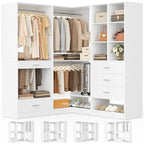 Homieasy Closet System Organizer with Drawers, Pants Rack, Cube Storage and Hanging Area – Wardrobe Organizer with Hanging Rods, Shoe Storage & Anti-Tip Kit – Expandable and Easy to Install, White