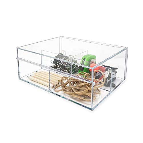 Isaac Jacobs 4-Compartment Clear Acrylic Organizer with Lid (6.7" L x 8.6" W x 3.4" H), Multi-Sectional Tray & Storage Solution for Makeup, School & Office Supplies & More, for Bathroom, Kitchen - size: 4 Medium