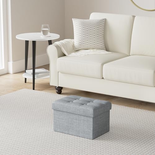 LINMAGCO Ottoman Storage Ottoman with Storage Small Foot Rest Stool Under Desk Stool Short Folding Footrest Linen Cloth Light Gray 16X12X12IN - color: Light Grey(linen), size: 16"X12"X12"