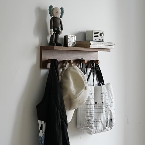 Entrance Coat Rack ，Coat Hooks, Wall-Mounted Wooden Hook Rack, Wall-Mounted Shelves are Very Suitable (Teak Color Finish—A-2) - style: Teak color finish—A-2