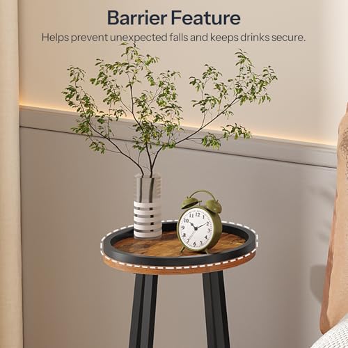 HOOBRO Small Round Side Table, 2-Tier Round Sofa End Table, Compact Nightstand with Cotton Linen Storage Basket, for Small Space, Living Room, Bedroom, Dorm, Rustic Brown BF183BZ01 - color: Rustic Brown