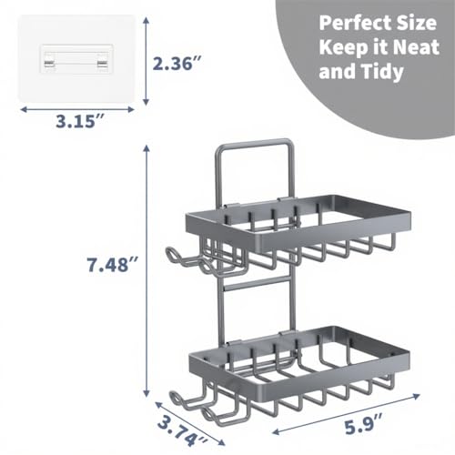 Moforoco Grey Double Soap Bar Holder for Shower, No Drilling, 304 Rustproof Stainless Steel, Wall Mounted Soap Holder with 4 Hooks and Razor Holder, Shower Rack Soap Tray Bar Soap for Bathroom - color: Grey, size: 2-T