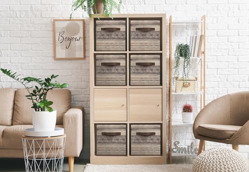 Sorbus Foldable Storage Cube Basket Bin, Rustic Wood Grain Print, 4-Pack (Rustic Bin - Brown) - color: Rustic Brown