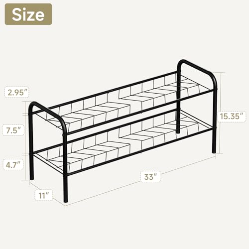 Shoe Rack,Long Shoe Organizer for Closet,Wide Shoe Storage for Entryway, 2 Tier Sturdy Metal Free Standing Shoe Shelf - size: 2-tier