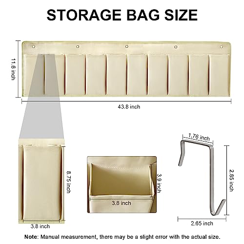 RVZONE RV Shoe Pockets 10 Pockets Heavy Hanging Bedside Storage Organizer with Sturdy Hooks Storage Pockets Hangs on bed for Shoes Toys and Tool Accessories - color: Beige