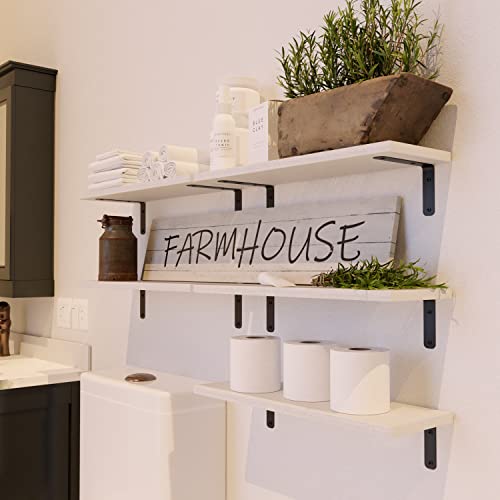 RICHER HOUSE Floating Wall Shelves, Rustic Wood Bathroom Shelves Set of 5, Farmhouse Style Shelf for Décor, Hanging Bedroom, Storage, Kitchen, Living Room - White - color: White, size: 5 Pcs:16.52in