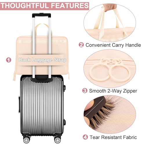 VS VOGSHOW Hanging Suitcase Organizer, 5 in 1 Foldable Travel Storage Bag for Women, Portable Packing Cube Closet with Compartments for Clothes (Beige) - color: Beige