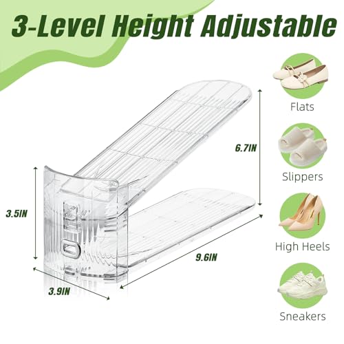 16 Pack Shoe Slots Organizer for Closet, Adjustable Shoe Stackers for a Pair of Shoes Shoe Rack Storage Shoe Space Saver 50% Shoe Shelf Display Holder for Closet - color: Transparent, size: 16 PACK