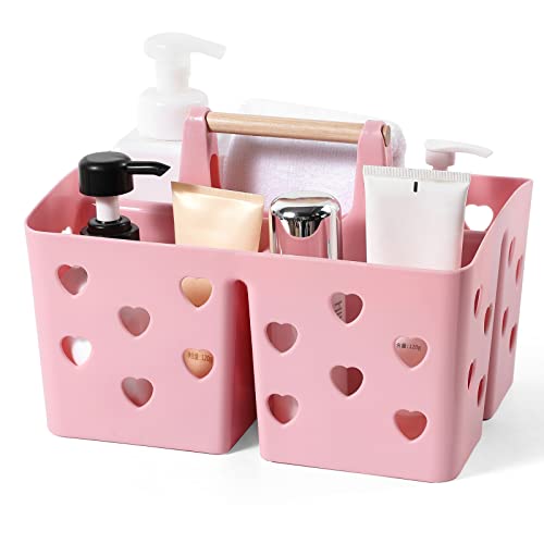 Anyoifax Portable Shower Caddy Plastic Shower Basket Organizer Divided Bathroom Caddy Storage Cleanning Caddy Tote with Handle for College, Dorm Room, Kitchen, Pink - color: Pink