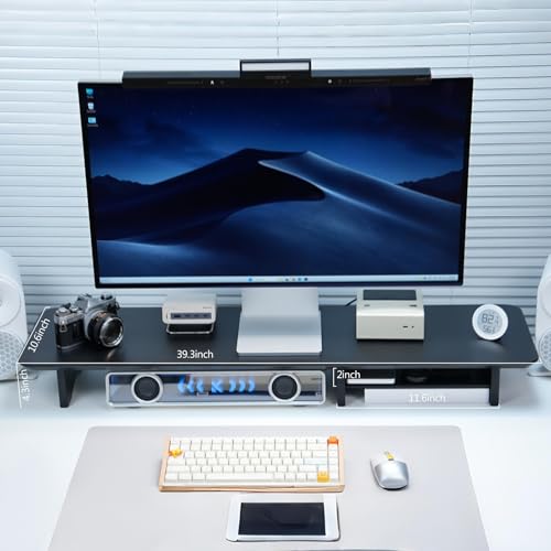 Bamboo Dual Monitor Stand Riser Black, 2-Tier Desk Monitor Riser for 2 Monitors, Supports for PC Computer Monitor, Printer, Heavy TV Riser up to 300 lbs - color: Black