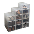 Simplify Set of 12 Stackable Shoe Boxes | Customizable | Fits Size 11 Shoes | Drop Front Design | Closet Storage | Sneakers | Heels | Clear and White - color: White