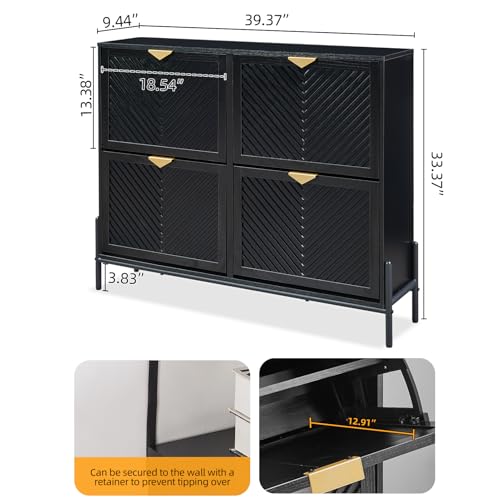 Shoe Cabinet Storage with 4 Flip Drawers, Narrow Hidden Shoes Organizer Cabinet for Entryway, Freestanding Slim Shoe Rack Front Door Entrance(Black) - color: Black, size: Large