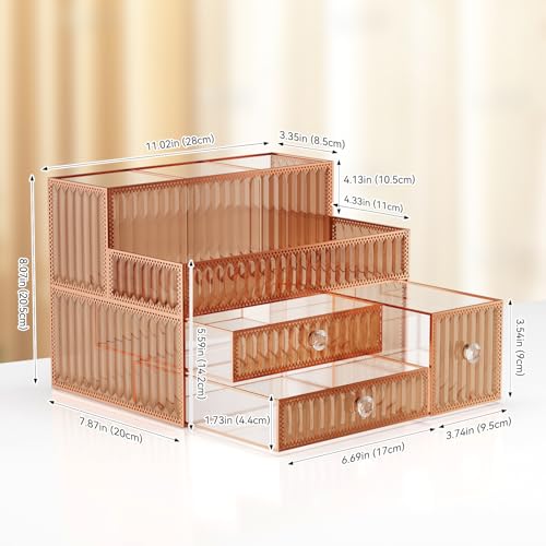 Makeup Organizer Golden- Tempered Glass Vanity Organizer for Cosmetics, Skincare, Hair Tools, Brushes, Perfume - Multipurpose Bathroom Counter Skincare Organizer - color: Golden
