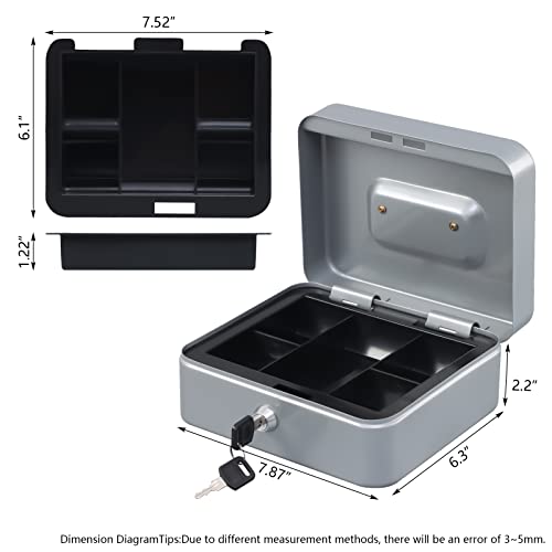 KYODOLED Medium Cash Box with Money Tray,Small Safe Lock Box with Key,Cash Drawer,7.87"x 6.30"x 3.54" Lightgrey Medium - color: Lightgrey, size: Medium