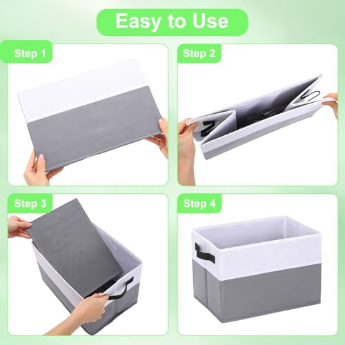 Large Shelf Storage Bins [4 Pack],Decorative Collapsible Storage Basket,Fabric Closet Organizer and Home Storage Cubes with Handles for Organizing Books, Clothes, Toys, Nursery（Grey） - color: Grey 4 Pack