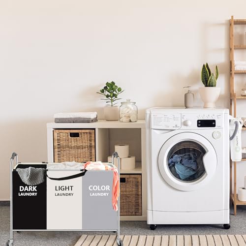 Laundry Basket with Wheels, 240L Laundry Hamper with 3 Clothes Hamper Bag for Dirty Clothes|Toys|Blanket in laundry room/living room/closet storage and organization (Grey) - color: Grey