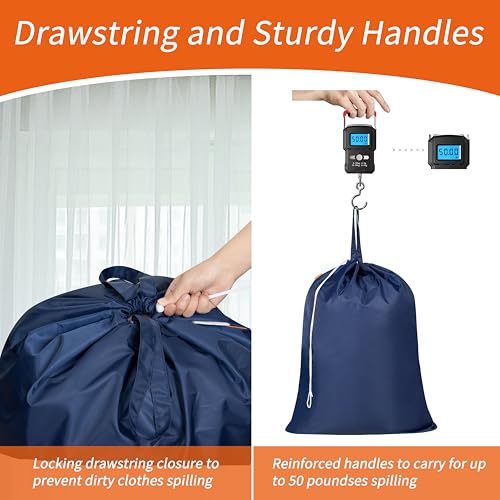 Polecasa 2 Pack Extra Heavy-Duty Laundry Bag 28x36”- Machine Washable Large Storage Bag with Reinforced Handles & Drawstring Closure & ID Tag for College Dorm Travel - Navy - color: Navy, size: 28" x 36" | 2 Pack