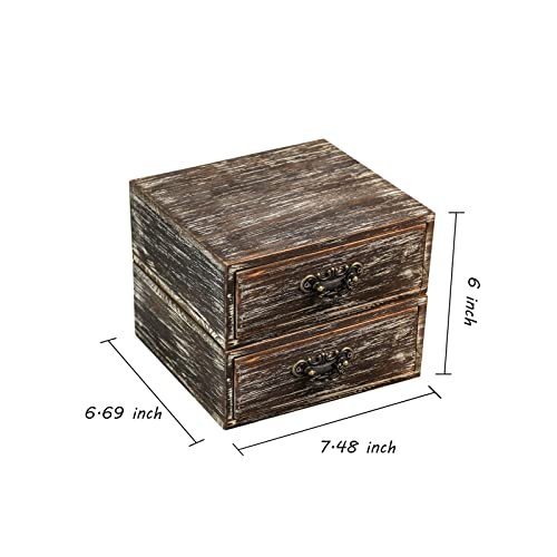 OKSQW Office Desk Organizer Drawers Dark Brown Vintage 2pcs/set Small Wood Desktop Storage Box Farmhouse Kitchen Countertop Organizer Makeup Storage Box for Workspace Home Toiletries Supplies Vanity - color: Dark Brown Style C 2pcs Set