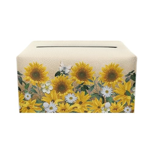 Sunflower Daisy Rectangle Tissue Box Cover Modern PU Leather Rectangular Tissue Box Waterproof Tissue Cover Decorative Holder Organizer for Bathroom Vanity Countertop - color: Sunflower Daisy 1