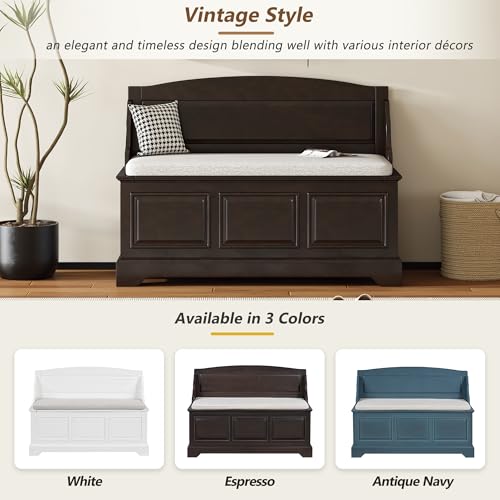 Knocbel Rustic Entry Storage Bench with Hidden Compartments and Removable Cushion, Wooden Entryway Hallway Foyer Shoe Bench Bedroom End of Bed Bench (Espresso and Beige) - color: Espresso and Beige