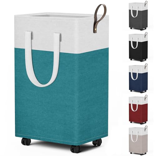 HomeHacks 75L Rolling Laundry Basket with Wheels, Collapsible & Waterproof Laundry Hamper, Mobile Clothes Hamper, Storage Laundry Bins with Handles for Laundry Room, Bedroom, Bathroom & Dorm, Green - color: Green, size: 75L
