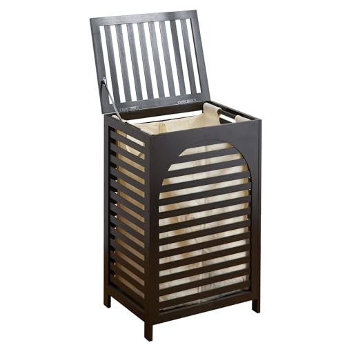 Laundry Hamper with Lid,Bamboo Large Waterproof Clothes Laundry Basket,Removable Washing Bags with Handles,clothes basket (Brown) - color: Brown