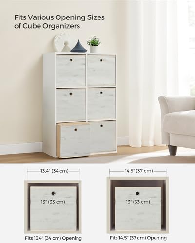 SONGMICS Storage Cubes, Set of 6 Storage Bins with Handles, Foldable Oxford Fabric and Non-Woven Fabric Storage Boxes, 13 x 13 x 13 Inches, Fit Cube Storage Unit, Vintage White URFB133W01 - color: Vintage White, size: 6 Pack (13"L x 13"W x 13"H)
