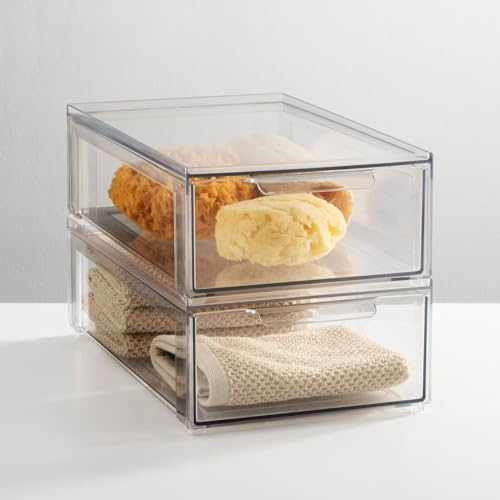 mDesign Plastic Stackable Bathroom Storage Organizer Bin with Pull Out Drawer for Cabinet, Vanity, Shelf, Cupboard, Cabinet, or Closet Organization - Lumiere Collection - 8 Pack - (Clear, 8 x 12 x 4) - size: 8 x 12 x 4 (Pack of 8)
