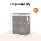 DUMOS Woven Laundry Basket with Lid, 90L Large Capacity Hamper, Removable & Machine-Washable Liner, Foldable Rattan Clothes Hamper, Sturdy Steel Frame, Odor Control, Dove Gray - color: Dove Gray, size: 90L