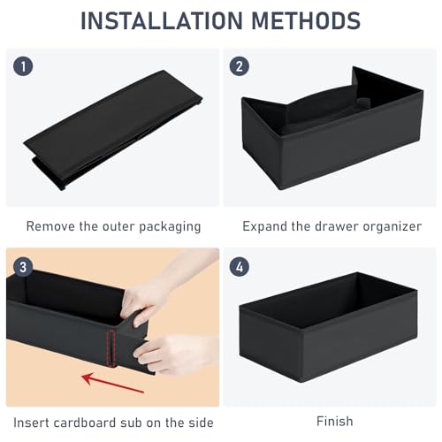 DIMJ Drawer Organizer - Small Clothes Organizer Set of 3, Drawer Dividers for Baby Clothes, Underwear, Socks, Bra, Belt, Tie - Black - color: Black, size: Set of 3