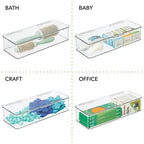 mDesign Office Supplies Desk Organizer Box with Lid for Staplers, Scissors, Pens, Sticky Notes, Highlighters, Tape - 3" Tall, Long, Clear - size: 5.75 x 13.4 x 3 (Pack of 1)