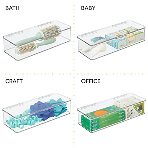 mDesign Office Supplies Desk Organizer Box with Lid for Staplers, Scissors, Pens, Sticky Notes, Highlighters, Tape - 3" Tall, Long, Clear - size: 5.75 x 13.4 x 3 (Pack of 1)