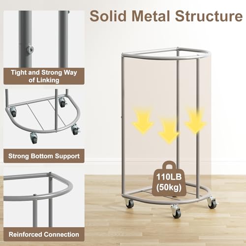 Rolling Laundry Basket with Lid, 100L Laundry Hamper with Wheels, Half Round Laundry Cart with Removable Bag, Sturdy Metal Frame Dirty Clothes Organizer for Bathroom, Bedroom, Beige - color: Beige, size: 100L(16.9"L x 12.6"W x 31.5"H)