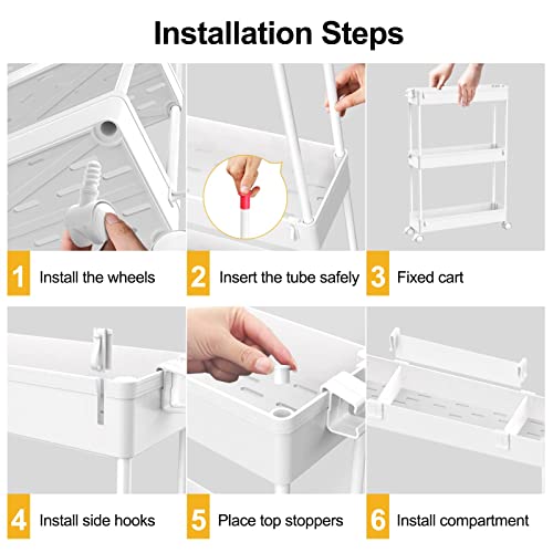 SPACELEAD Slim Storage Cart 4 Tier,Bathroom Organizer Rolling Utility, Mobile Shelving Unit Slide Out for Office, Kitchen, Laundry Room & Narrow Places,White - color: White