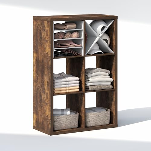 Furinno Cubic Closet Organizers and Storage, 6-Cube Closet Organizer, Open Shelf Closet Storage, Extra Thick Frame for Wardrobe, Bedroom, Living Room, Amber Pine - color: Amber Pine, size: 6-Cube