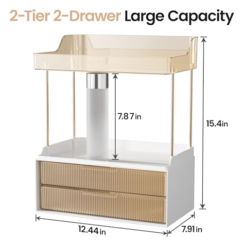 Delamu Bathroom Organizers and Storage, 2 Tier 2 Drawer Makeup Organizer Countertop, Easy to Install, Ideal for Bathroom Counter, Vanity, Ideal for Women Girls, Amber 2Pack - color: Amber, size: 2Drawers 2 Pack