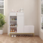 HedoAjim L-Shaped Shoe Storage Cabinet with Bench, Entryway Shoe Cabinet with Drawer, Modern Freestanding Shoes Organizer Cabinet for Entryway Hallway Front Door, White