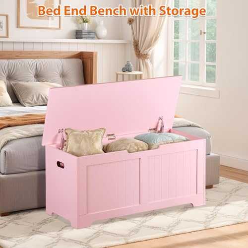 JungleA 39.4" Storage Chest Trunk, Large Wooden Storage Box, Organizer Shoe Blanket Bench with 2 Safety Hinges, Supports 288 lb, Easy Assembly, for Entryway, Bedroom, Living Room, Pink - color: Pink, size: 39.4"